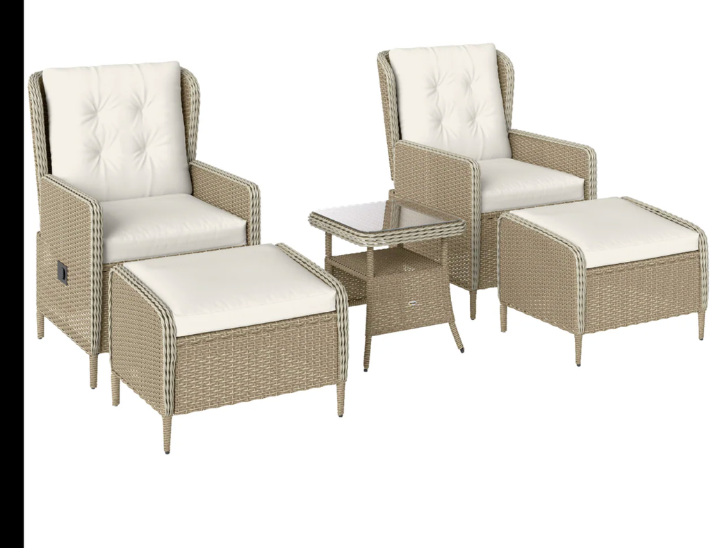 Light Grey Rattan 5-Piece Garden Lounge Set with Reclining Armchairs