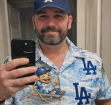 LAD Baseball Mascot Beach Viber Button-Up Unisex Hawaiian Shirt For Men & Women