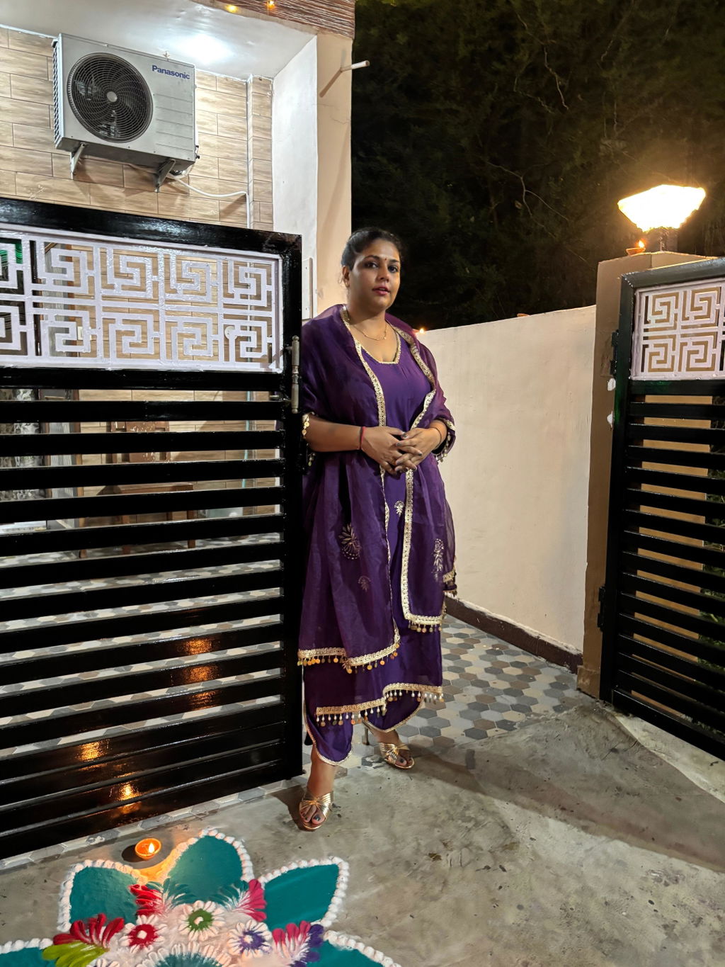 Swarna Purple Embroidered Chanderi Suit Set
