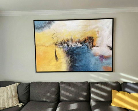 “Yellow - Blue Abstract Fusion” Abstract Expressionist Painting On Canvas DLZ156