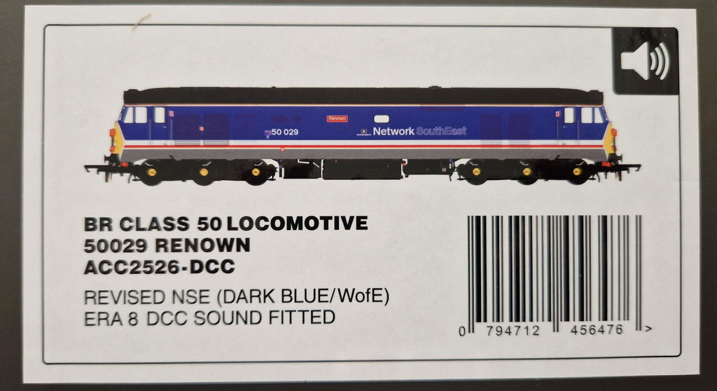 Class 50 - Revised NSE (dark blue w/WofE branding) - 50029 'Renown' - DCC Sound