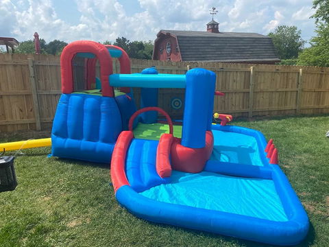Action Air Inflatable Jumping Water Slid with Double Blow Up Slide and Huge Water Pool
