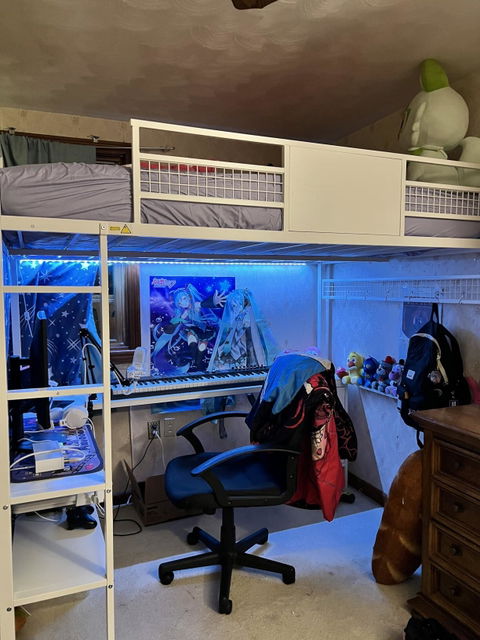 ADORNEVE Loft Bed Full Size with L-Shaped Desk and 3 Storage Drawers 3 Storage Shelves Metal LED Loft Bed Frame with Safety Guardrail Ladders and  Power Outlet