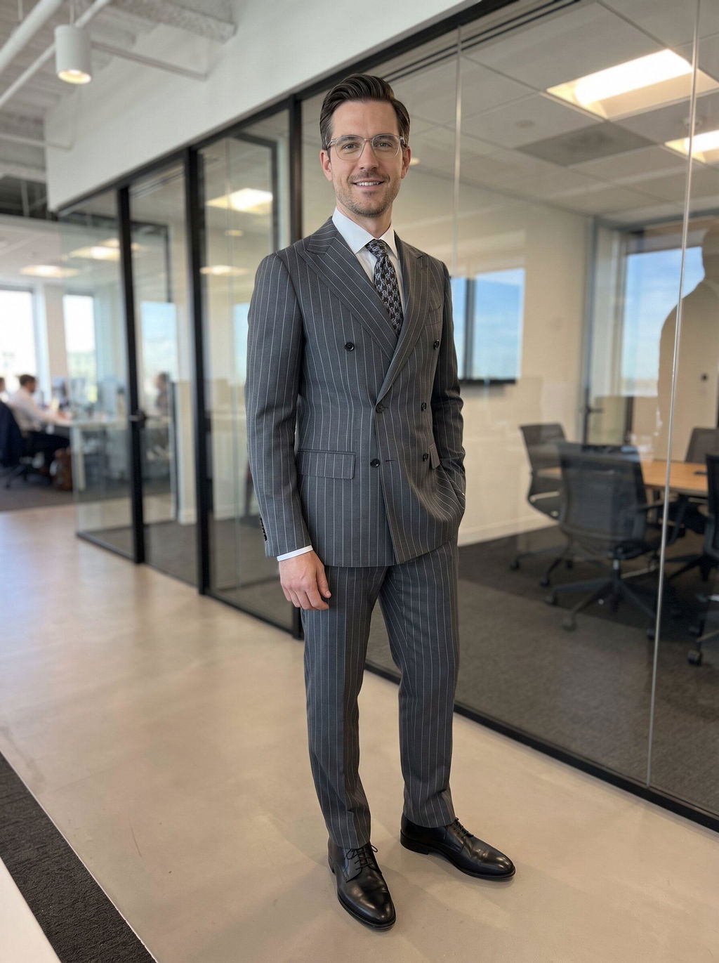 Men’s Grey Pinstripe Double-Breasted Suit Set – Blazer & Pants