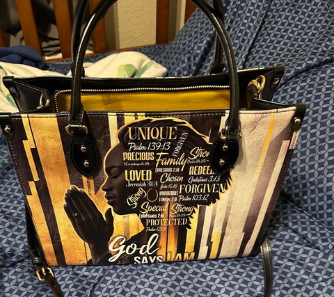 Customer photo from DeShena Wallace's review of /products/amara-leather-handbag