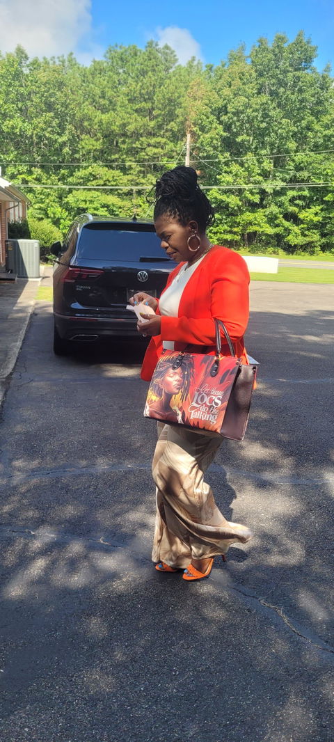 Customer photo from Carlin Gibson's review of locella-leather-handbag