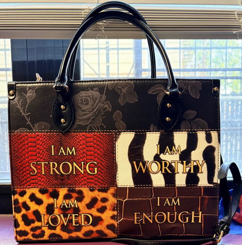Customer photo: the Kadia handbag on a desk by the window