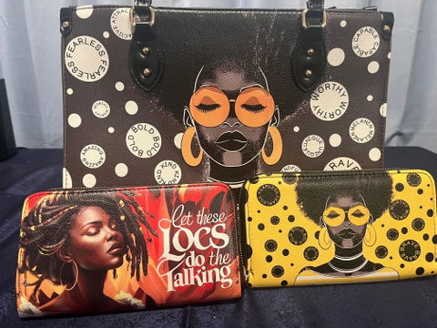 Customer photo: an Afroyla handbag with its matching wallets