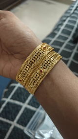 Kerala Style Gold Finish Floral Bangle - Pair