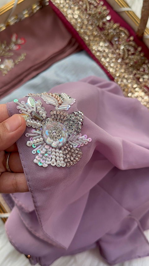 SHABNUM | FESTIVE PARTY WEAR LUXURY HANDWORK LILAC HIJAB