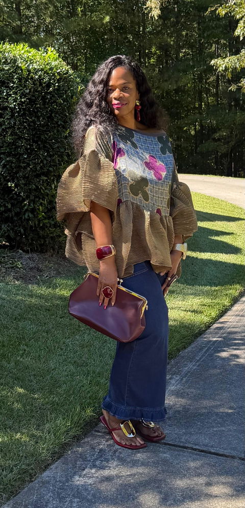 So Fancy  Ruffled Top– Olive Burgundy Blend