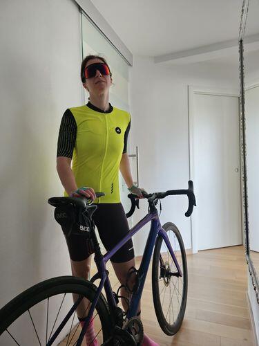 Ženski kolesarski dres Flow fluo-rumen