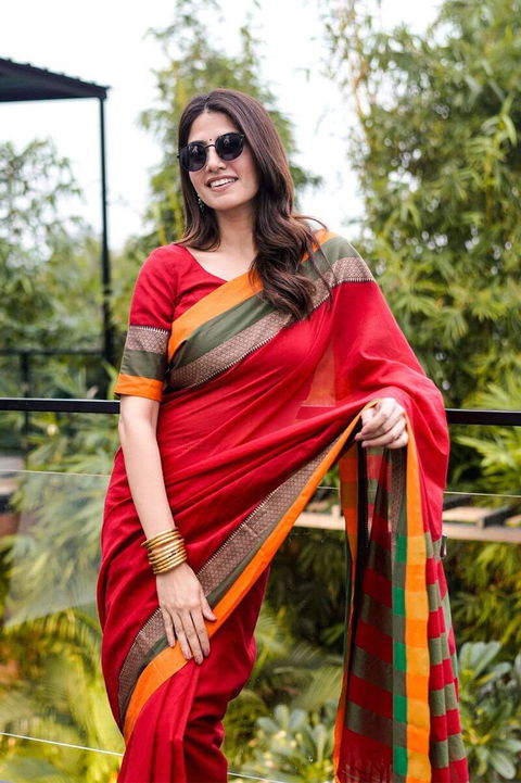 Red Handloom Narayanpet Cotton Saree
