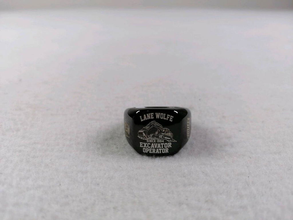 Personalized Excavator Operator Engraved Men's Ring with Name and Year - Bold Lettering