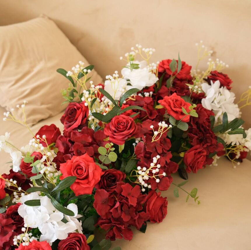 Burgundy Rose White Baby Breath Grass Wedding Arch Red Flower