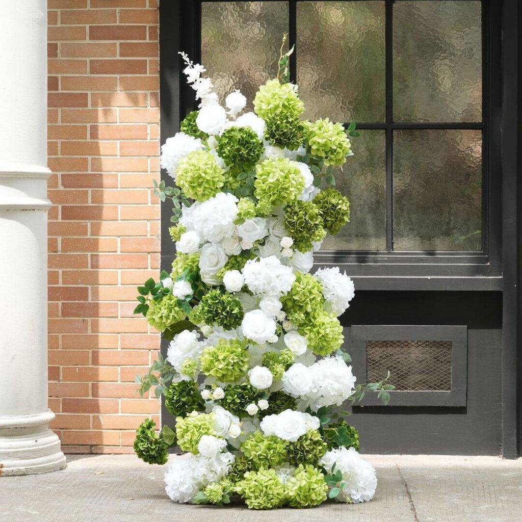 Green Hydrangea Flower Arrangement Row KT Board Arch Wedding Background Decor