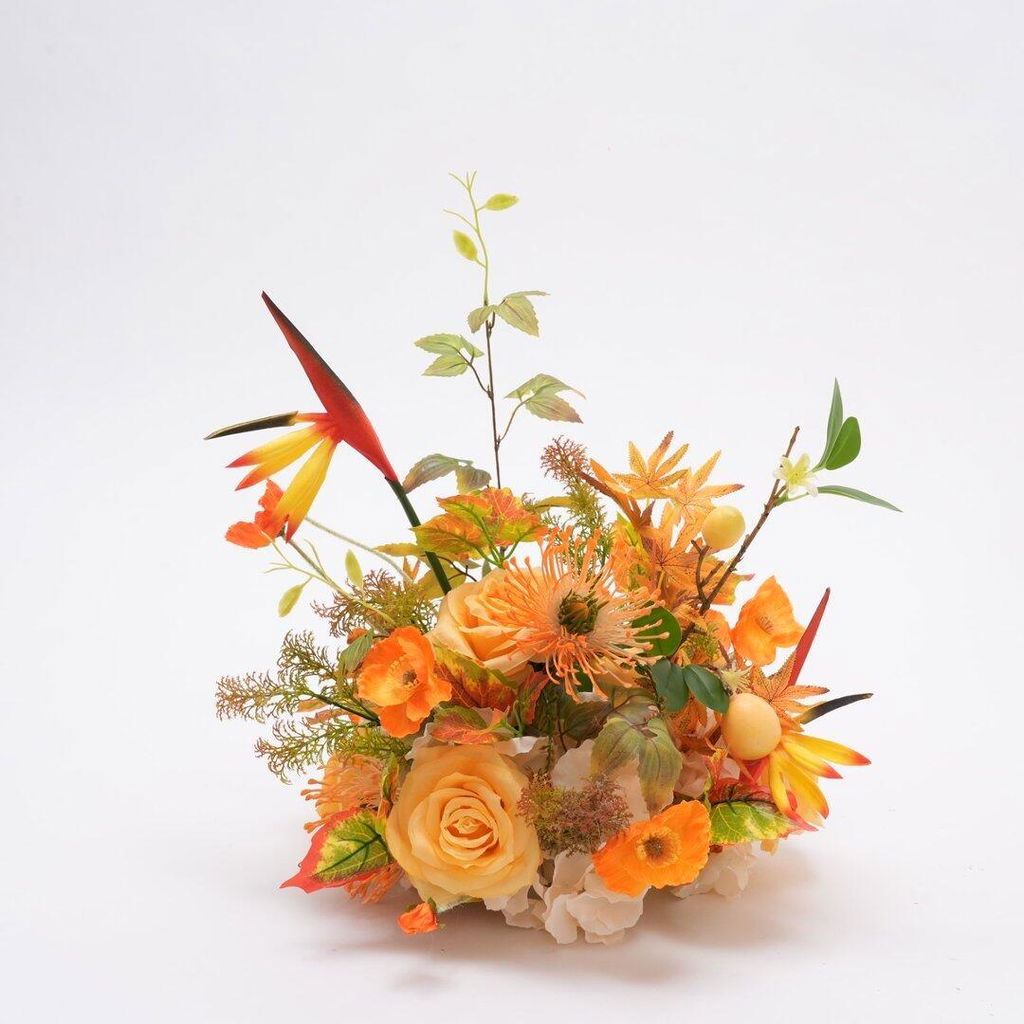 2pcs 11.8'' Orange Rose Poppy Greenery Flower Arrangement Wedding Table Centerpieces Decor