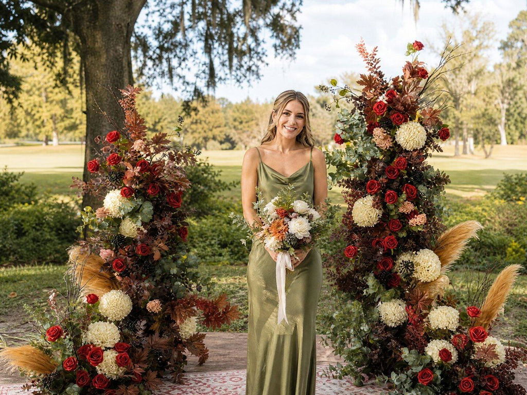 Autumn Rose Hydrangea Eucalyptus KT Board Aisle Flower Arrangement Wedding Backdrop Decor