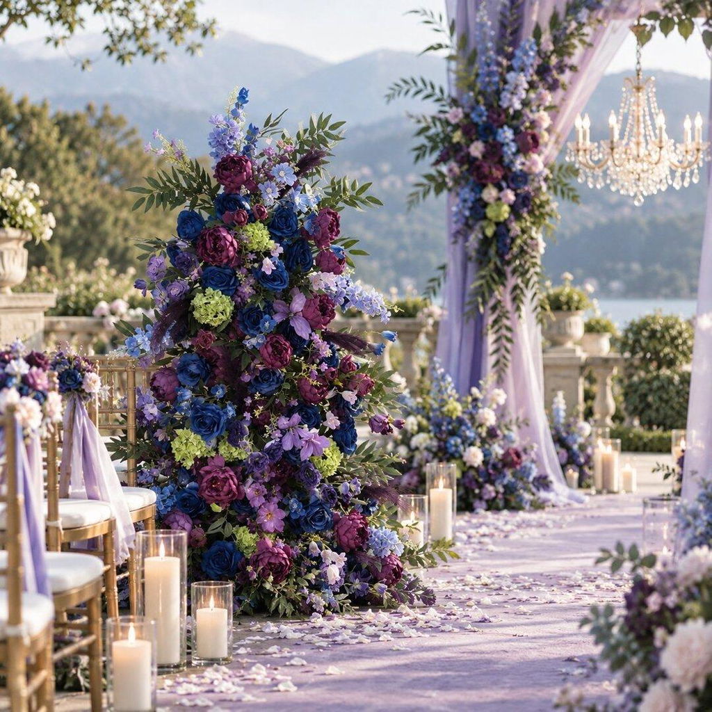 Vintage Navy Purple Peony Greenery Flower Arrangement KT Board Wedding Backdrop Decor