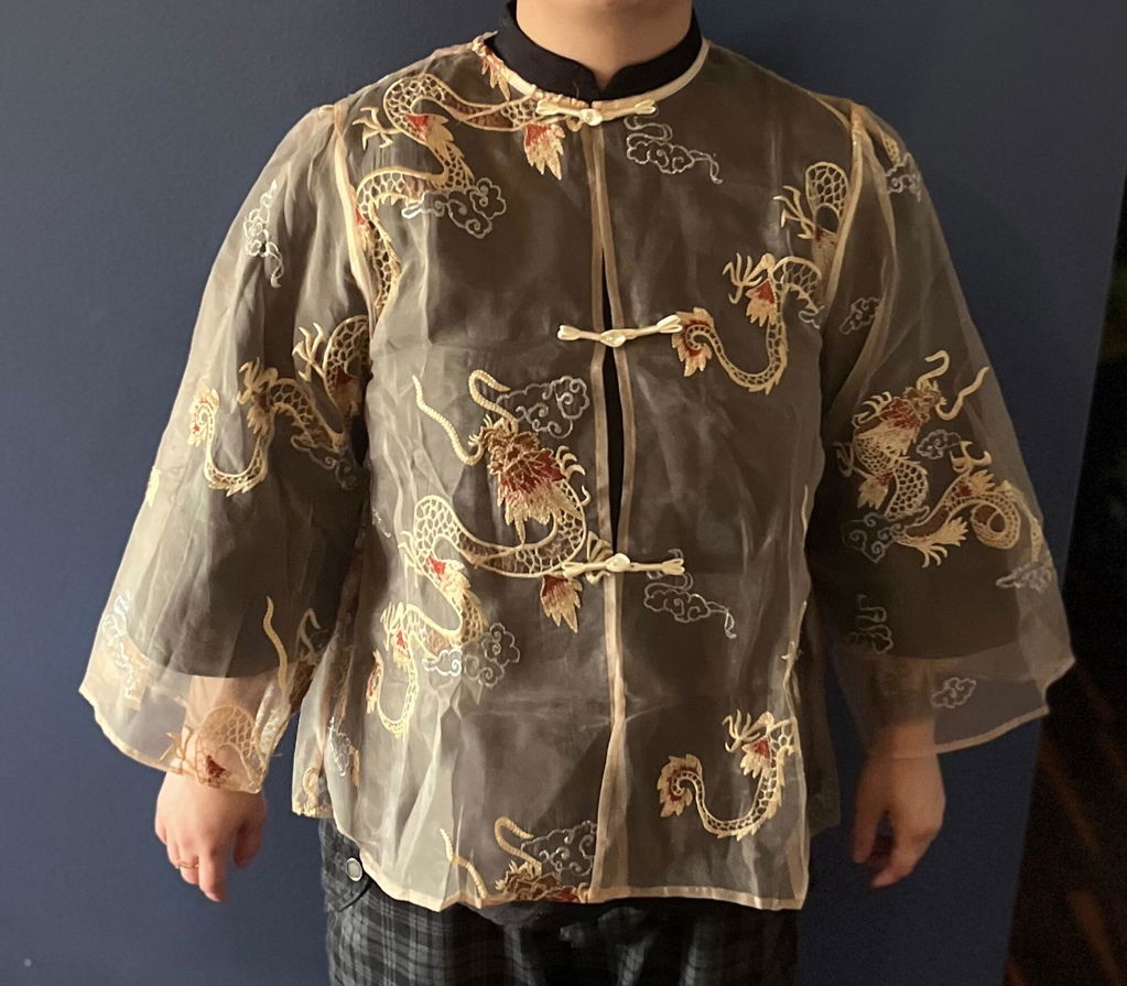 Vân - Gold and Maroon Dragon Embroidery Sheer Coat Top Only, No Pants 60B