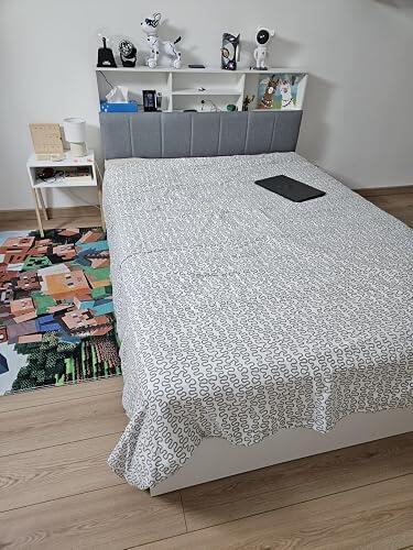 Lit AOGLLATI 140 × 200 avec espace de rangement et tête de lit rembourrée équipé de ports USB et d'un éclairage LED  le lit double est doté de 4 grands tiroirs