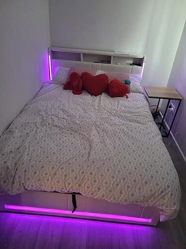 AOGLLATI Double Ottoman Bed with Hydraulic Storage Charging Station  Led Lights Upholstered Platform Bed Frame