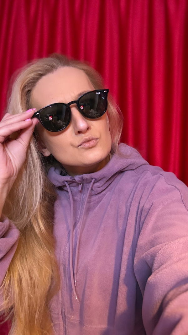 Customer wearing black sunglasses