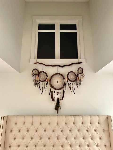Large 5 Piece Crystal Dreamcatcher Set - Brown Green 15 Gemstones Wall Art