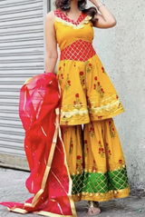 Noorjahan Hand block Gotta Patti Cotton Sharara Suit Set