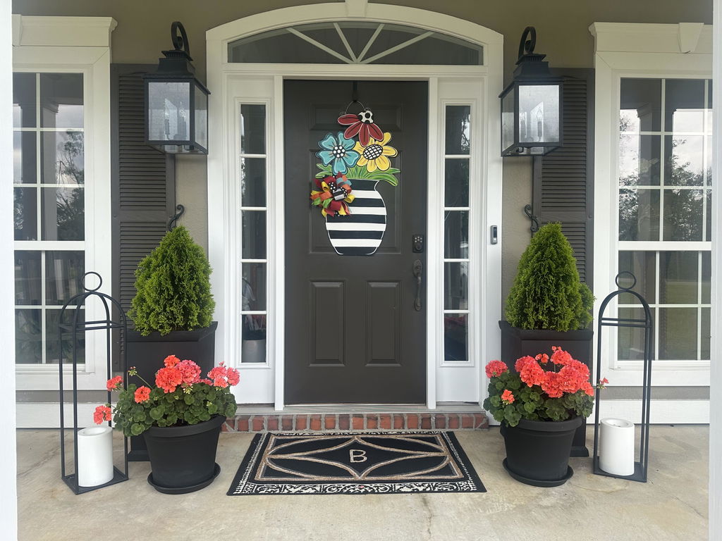 Striped Vase Flower Pot - Door Hanger - (Hand Painted)
