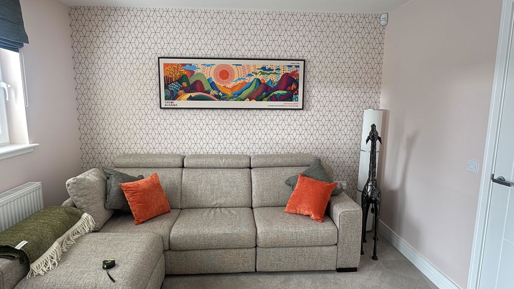 Oversized Horizontal Wall Art – Rainbow Dot Sunrise, Bold Japanese-Inspired Panoramic Landscape Print