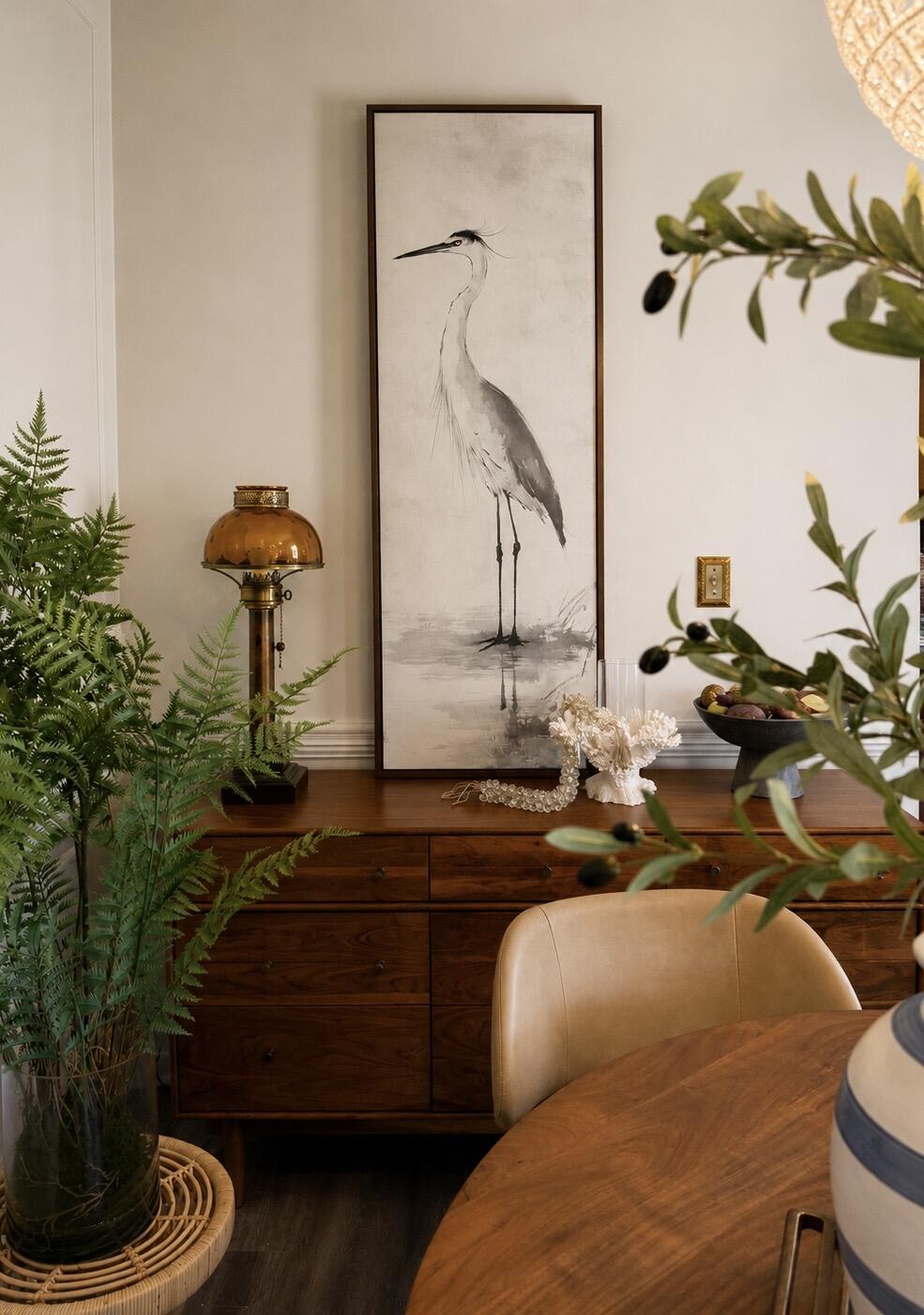 Neutral Heron Narrow Tall Wall Art Large Picture
