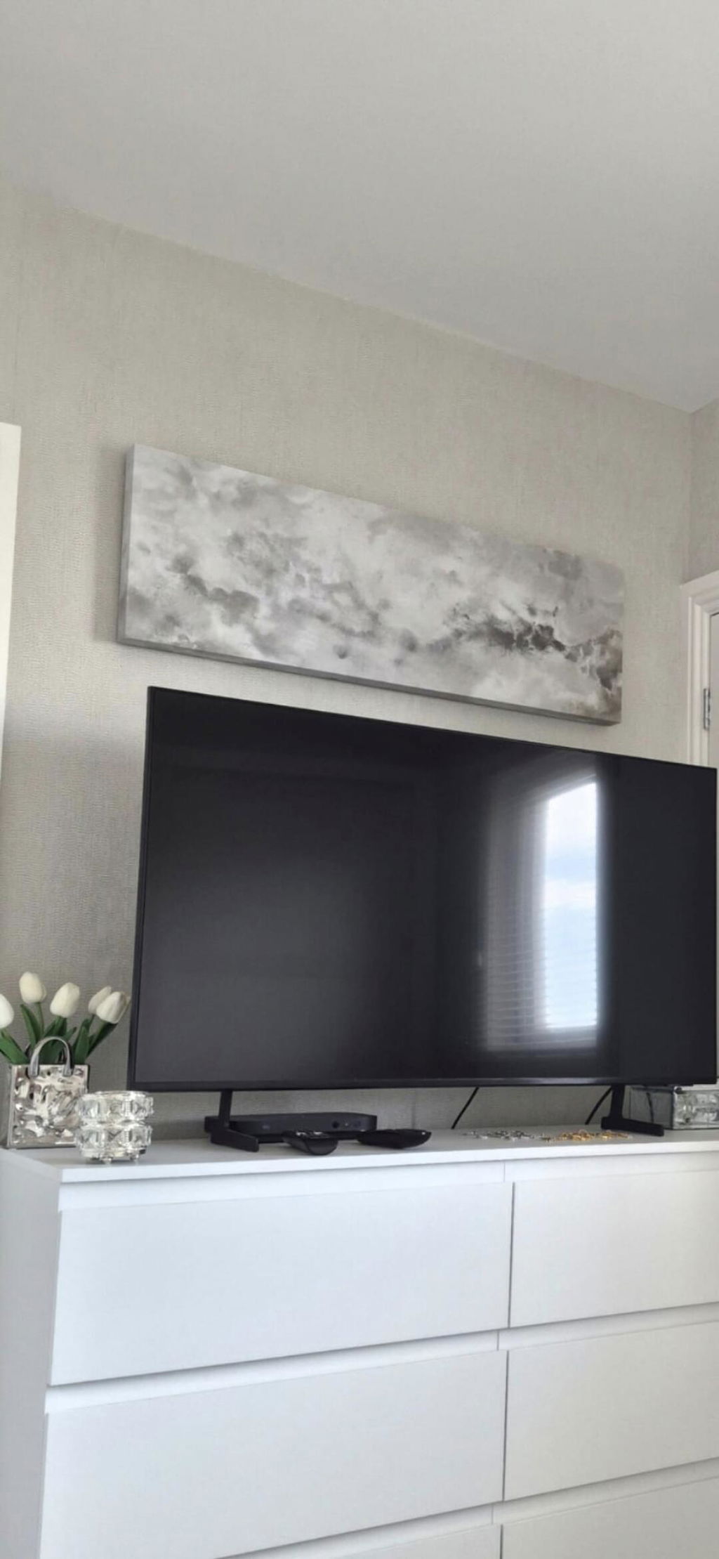 Abstract White & Grey Panoramic Long Narrow Wall Art