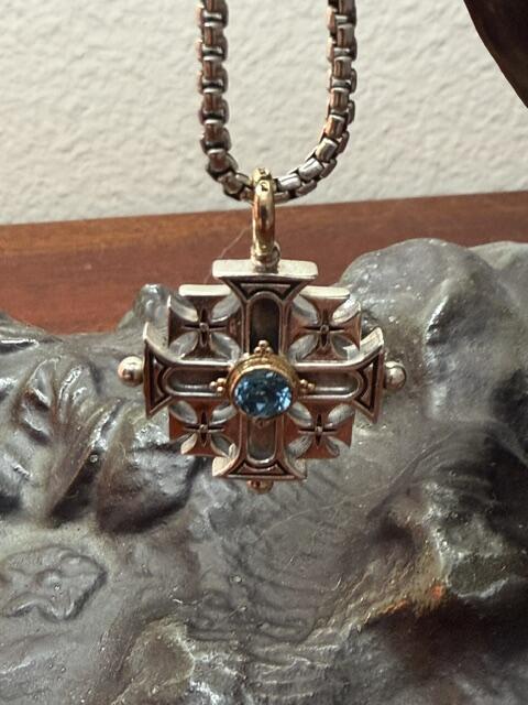 Jerusalem Cross (Large) - 18k Gold & Sterling Silver - Crusader Cross Necklace