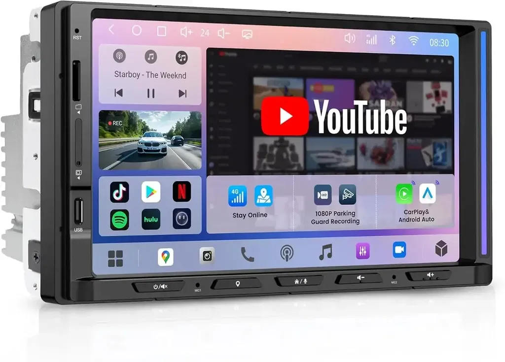 ATOTO S84G2D7PB 7" Android Double DIN Car Stereo with 4G LTE, Wireless Apple CarPlay & Android Auto, QLED Touchscreen, DSP, 4V Pre-Outs, Optical Out, HDMI In/Out, GPS Tracker & LED Sync Bar