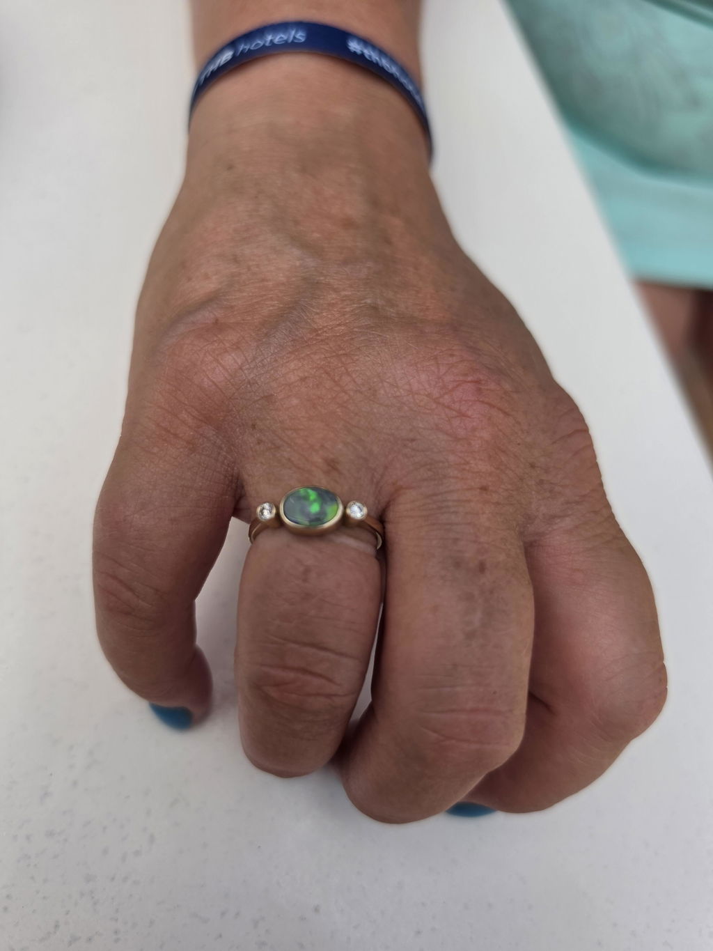 Lightning Ridge Solid Dark Opal and Diamond Gold Ring - Size 6.5 US Code - EM255
