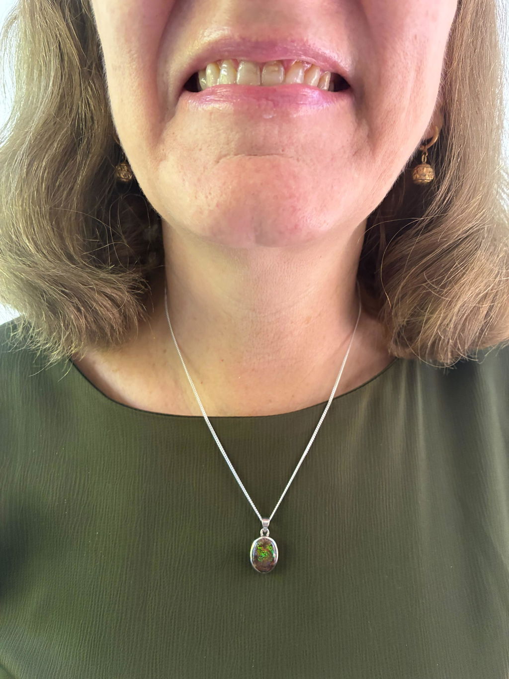 Australian Boulder Opal Matrix Silver Pendant with Silver Chain (14mm x 12mm) Code - ESP11Z