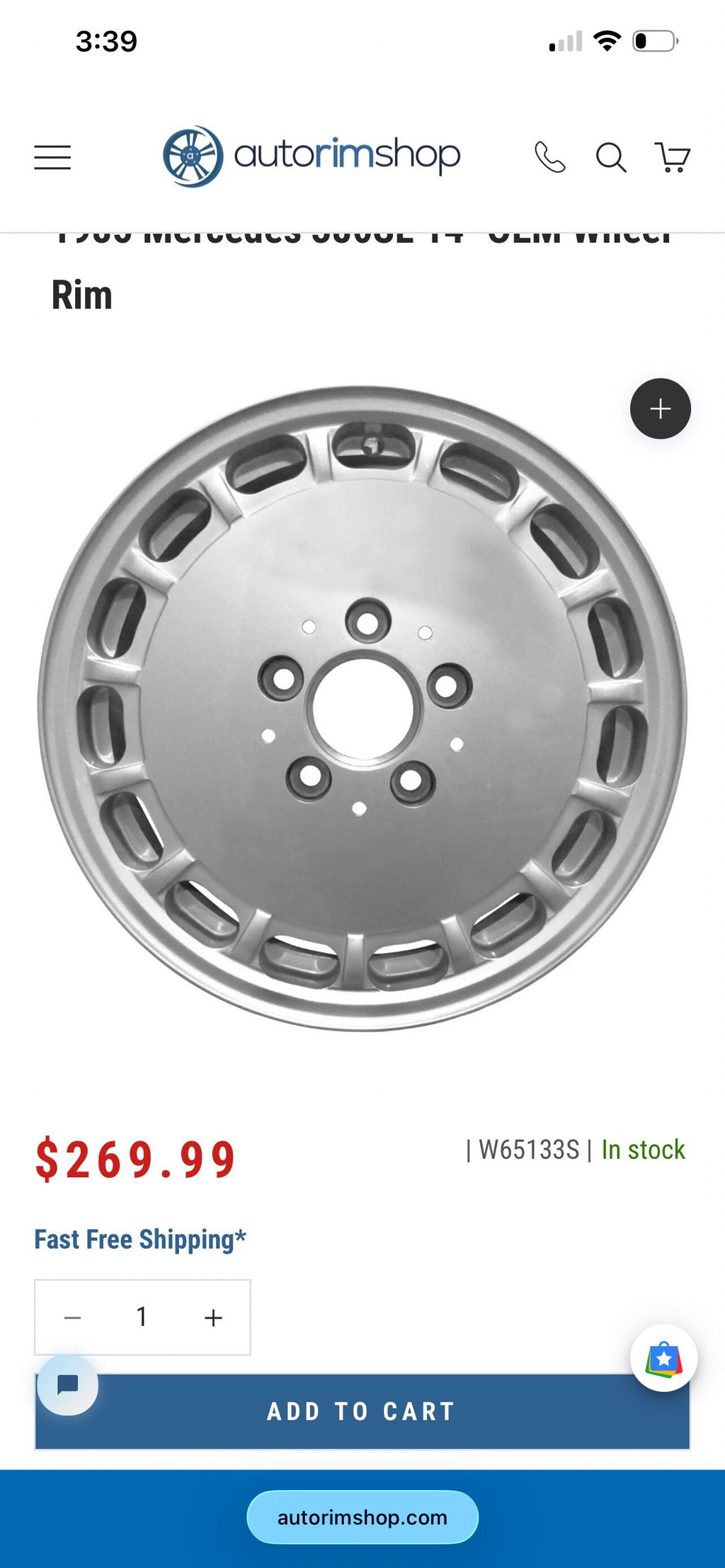 1985 Mercedes 380SL 14" OEM Wheel Rim W65133S