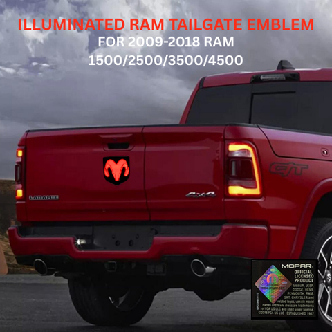 2009–2018 RAM LED Tailgate Emblem, Black – MOPAR Licensed (Red Illumination)
