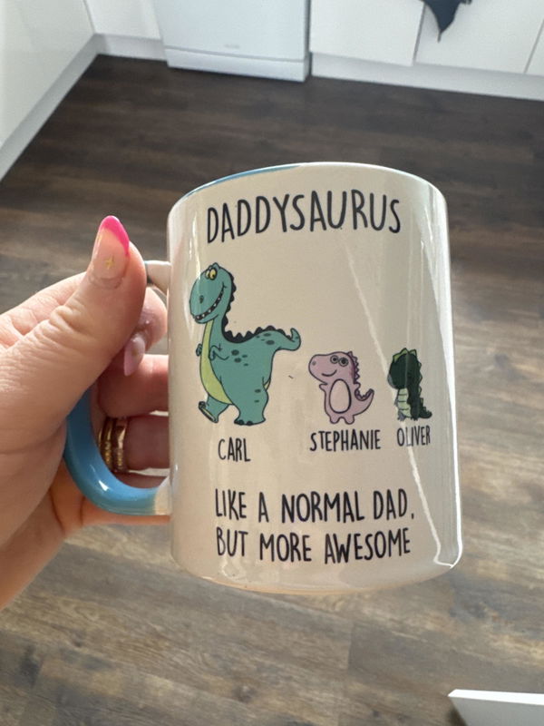 Customer photo of their Personalised Daddysaurus Mug