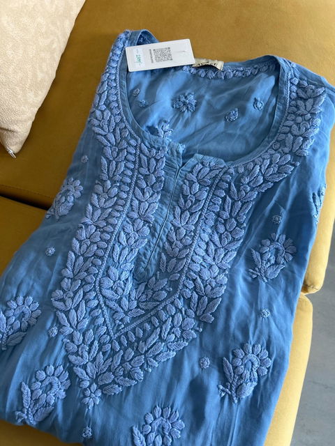 Hand Embroidered Chikankari Kurta | Modal | Blue