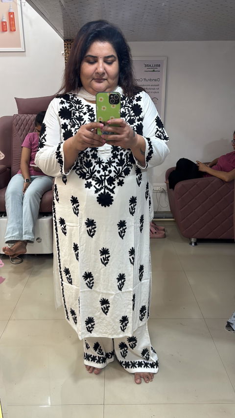 White  Black Premium Modal |Chikankari Suit with Dupatta