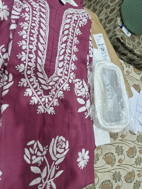 Hand Embroidered 3D Chikankari Kurta | Premium Modal | Dusty Pink