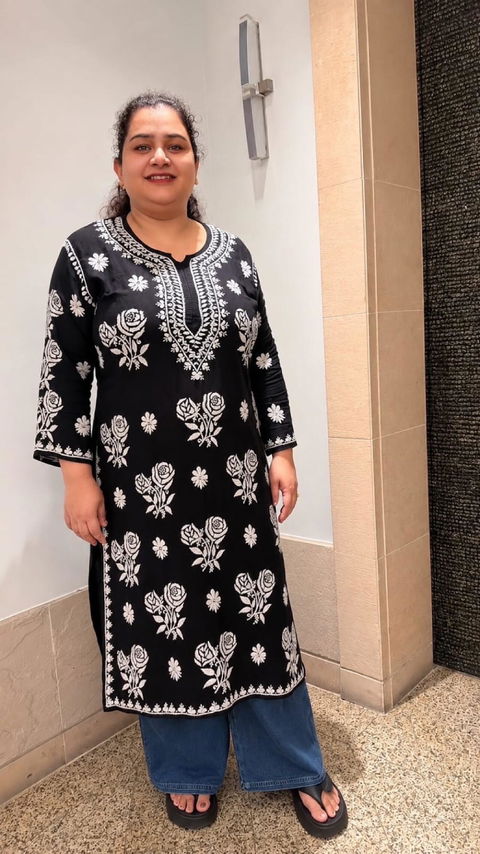 Hand Embroidered 3D Chikankari Kurta | Premium Modal | Black