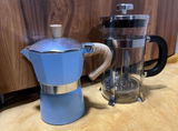 Moka Pot with Elegant Wooden Texture Handle (150ml / 3 Cup) - Blue