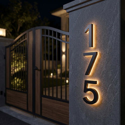 Outdoor LED House Number Plaque Modern Door Plates Metal & Acrylic House Number Sign Apartment Street Address Light Decor Waterproof