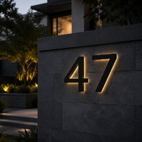 Automatic Dusk-to-Dawn Backlit LED House Numbers - Modern Exterior Address Lighting