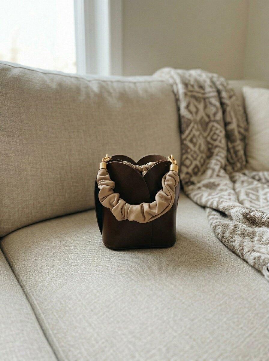 Leather Mini Bucket Bag – Drawstring Shoulder & Crossbody
