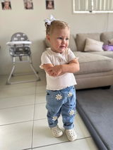 Floral Daisy Print Denim Pants
