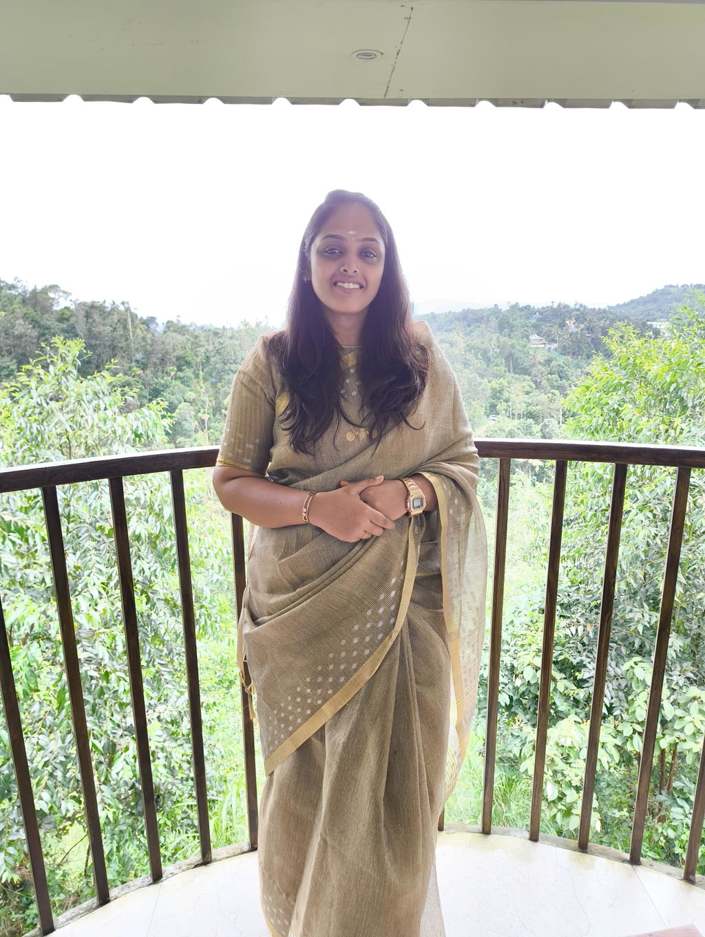 Banarasi Cotton Linen Saree With Resham Weaving & Zari Border-Brown
